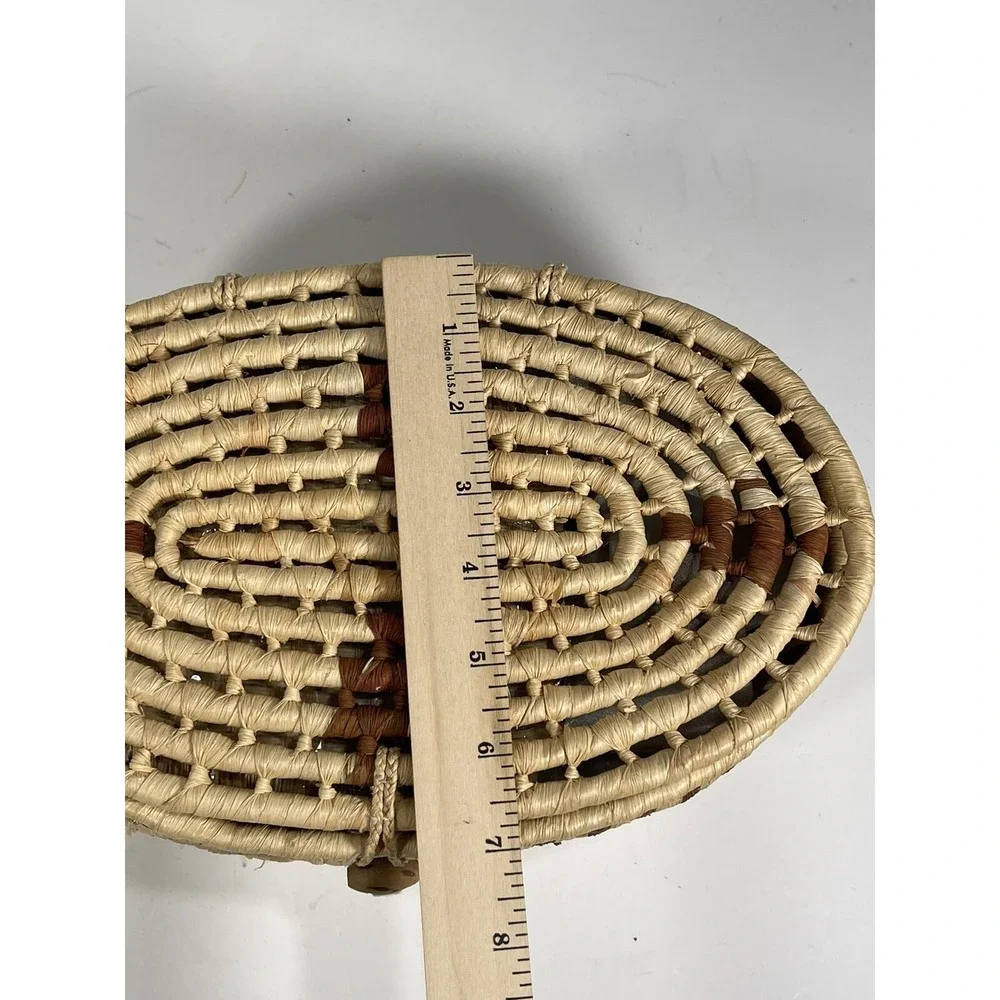 Asian Tea Sewing Basket + 5 Handmade Stoneware Teacups + Coasters vintage unique